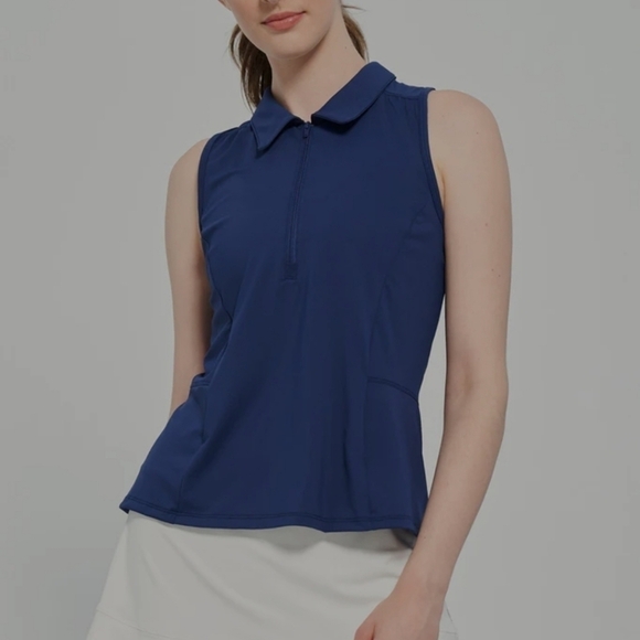 Lija Engage Polo. Bluemoon. Size Small. New.This sleeveless polo has an 8" ton - Picture 1 of 9